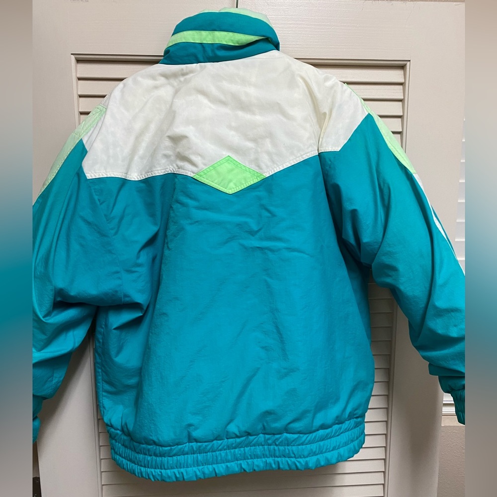 Vintage Steep Slopes Puffer Jacket Blue White Yellow 80s Snow - Womens Medium - Picture 7 of 16